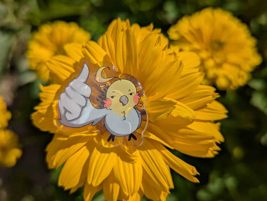 Thumbs up bird pin
